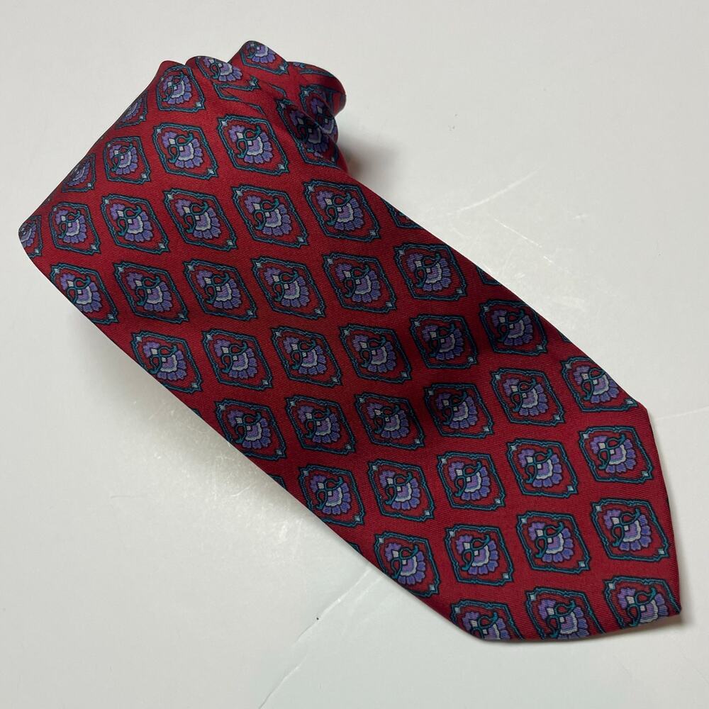 Luciano‎ Barbera Men's Silk Tie Red, Green & Purple 3.25" x 58" Made in Italy